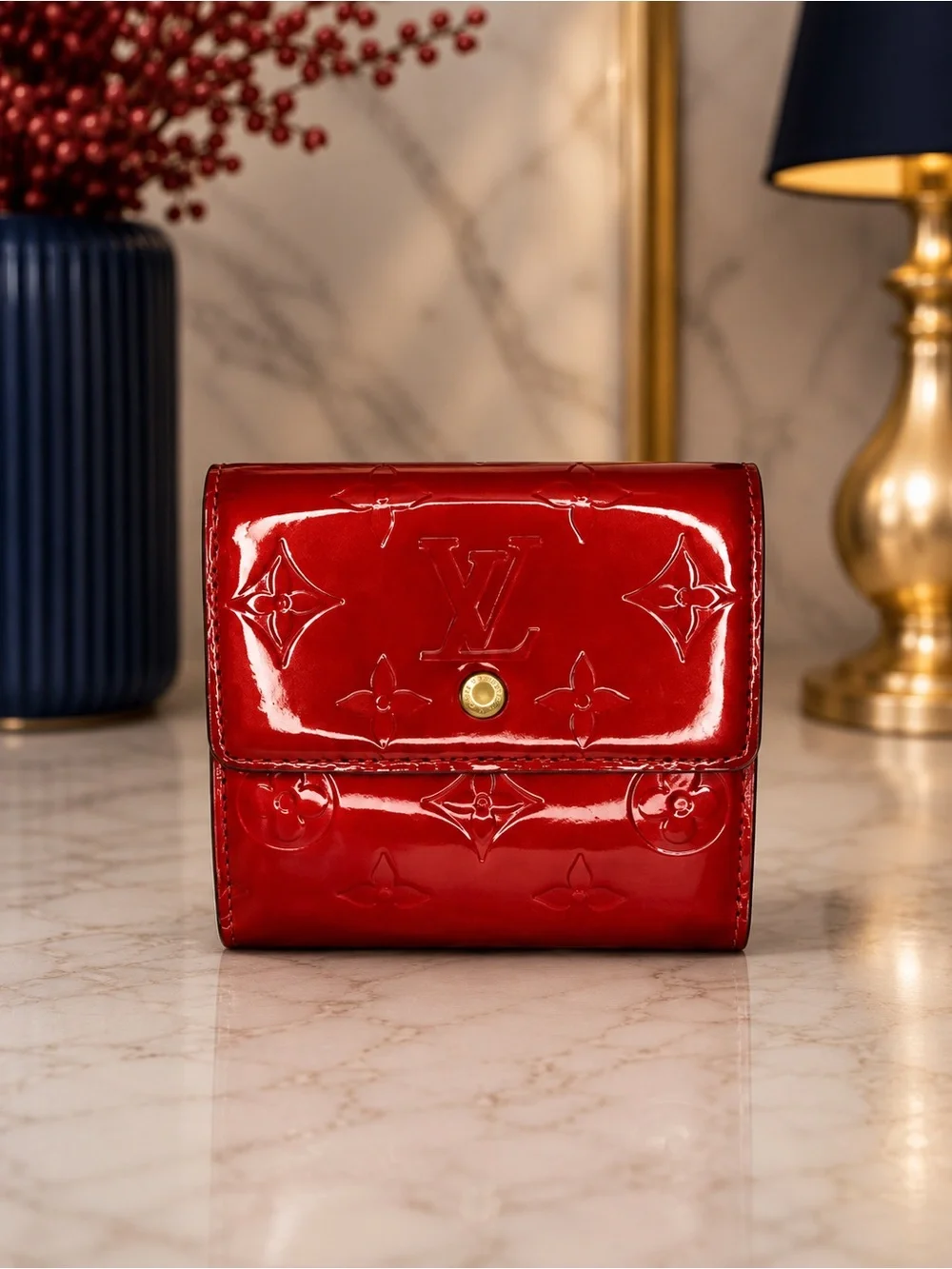 Louis Vuitton Monogram Vernis Red Compact Wallet | TH1018 | Patent Leather